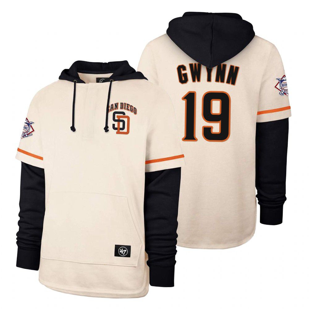 Men San Diego Padres #19 Gwynn Cream 2021 Pullover Hoodie MLB Jersey